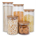 5 Pcs Set Kitchen Canisters Glass Food Storage Containers SetAirtight Food Jars with Bamboo Wooden Lids