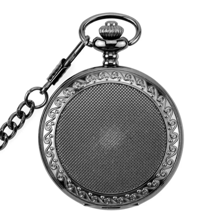 Carved Sky Star Gun Black Watch Roman Number Dial Skeleton Luxury Men Mechanical Pocket Watches