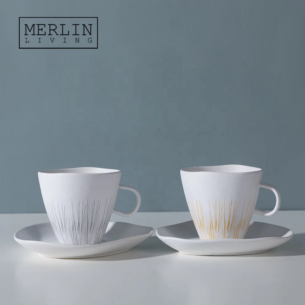 Merlin Living Nordic Mugs Ceramic Milk Tea Cups and Saucers Porcelain Coffee Mugs Tableware Gift Sets for Home Decor