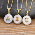 QIKU Shell Design A-Z 26 Initial Letter Women Necklace Copper Chain Colorful Zircon Pendant Jewelry Gift Wholesale Dropshipping