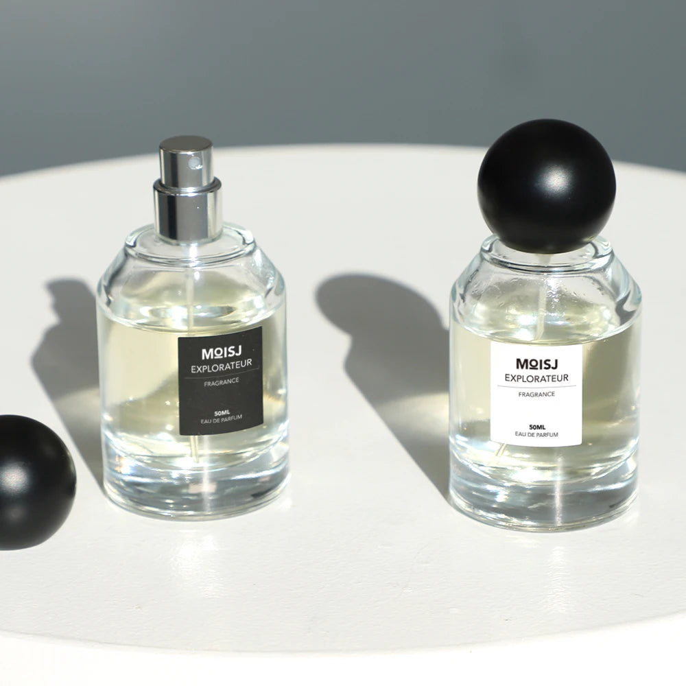 50ml Luxury Empty Cylinder Oblique Shoulder Perfume Spray Glass Bottle With Black Ball Cap