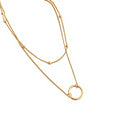 Simple Design Blank Circle 14K Gold Plated Stainless Steel Pendant Necklace Women Children Trendy Link Chain Layered Jewelry
