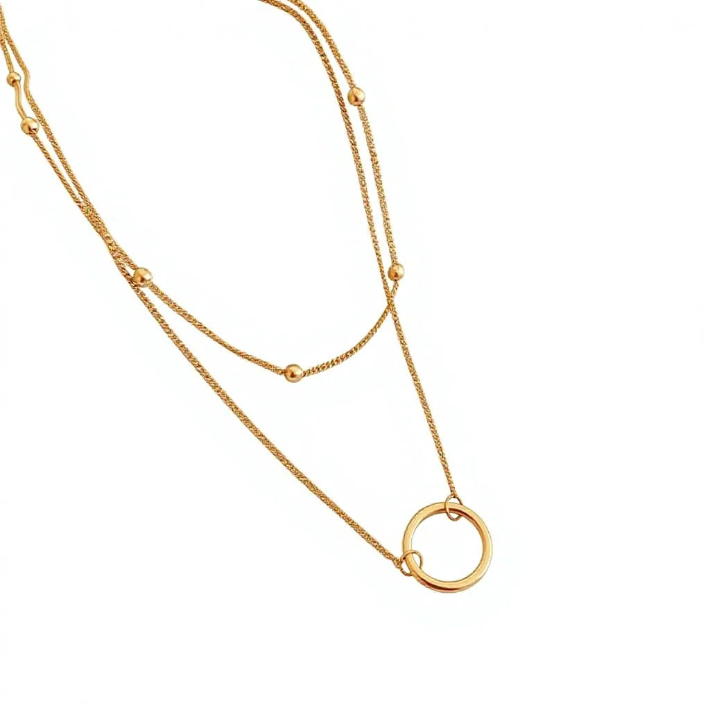 Simple Design Blank Circle 14K Gold Plated Stainless Steel Pendant Necklace Women Children Trendy Link Chain Layered Jewelry