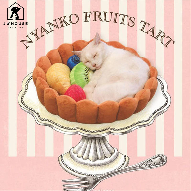 Fruit Tart Dog Cat Bed Cotton Cake Shaped Pet Bed for Cats Funny Cute Kitten Washable Sleep Cave Nest Winter Warm Cozy Cushion