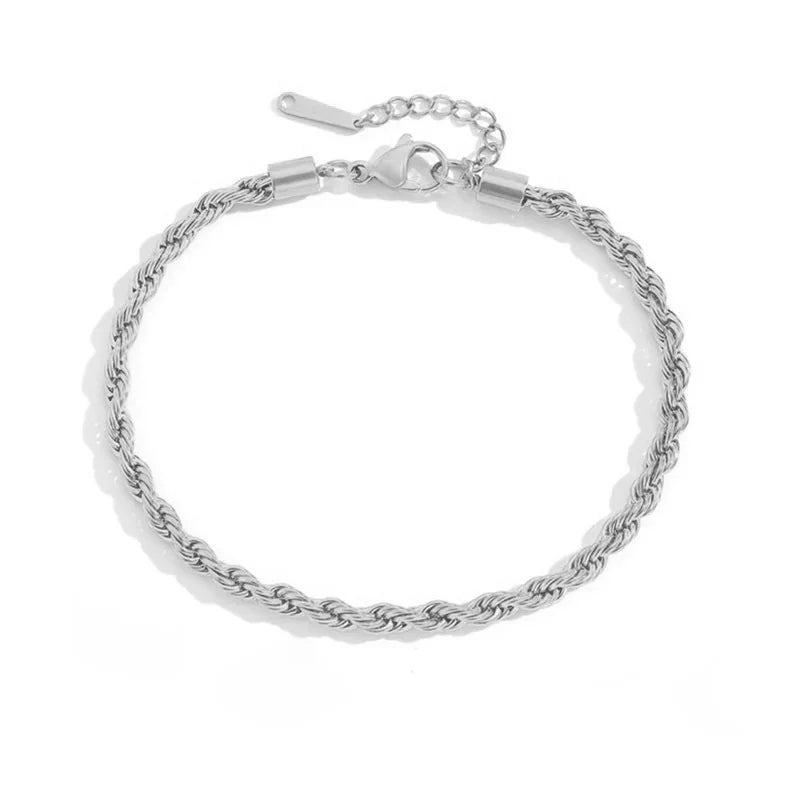 Fashion Wholesale 14K Gold Plated PVD Plating Stainless Steel Rope 4mm Twisted Chain Bracelet Anklet