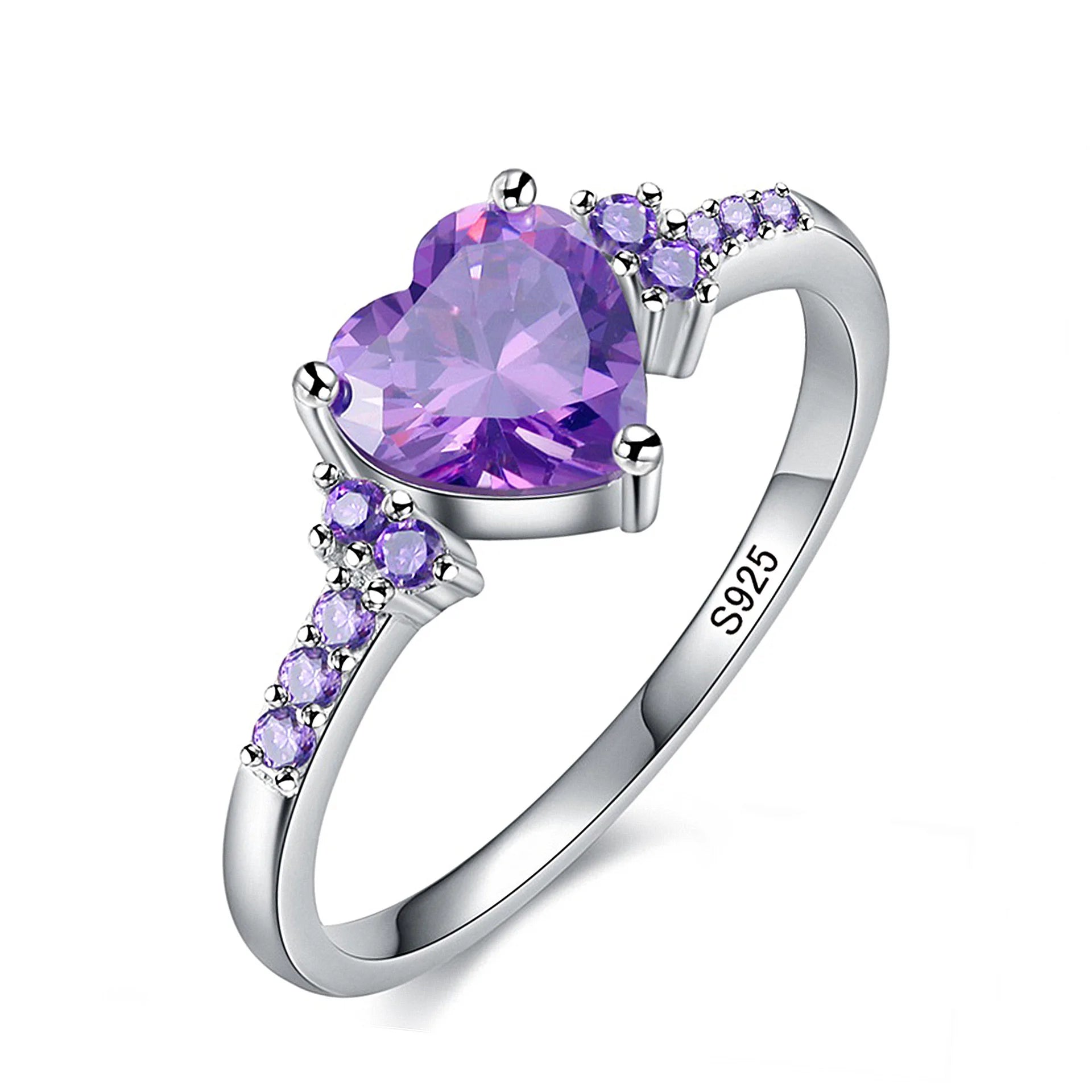 Natural Amethyst Zircon Ring Fashion Wedding Heart Ring Jewelry Wholesale