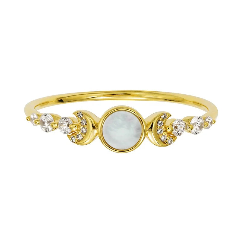 Gemnel 925 Sterling Silver 18k Gold Vermeil 0.1 Microns Mother of Pearl Diamond galaxy Cz Moon Rings