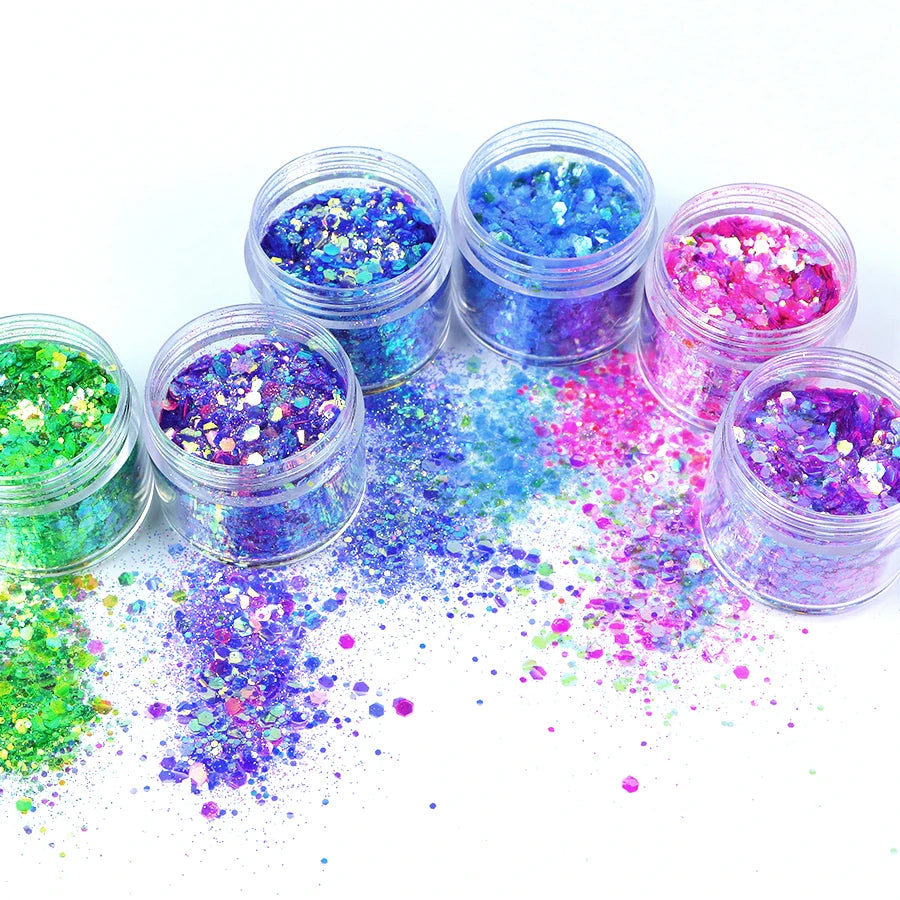 Neon Chunky Iridescent Glitter Mix Polyester Glitter for Nail Art Slime Epoxy Resin Art