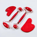 2025 Wholesale Custom Logo Masajeador Rodillo Facial Jade Stone Massage Roller Gua Sha Tool Set Red jasper Jade Roller for Face