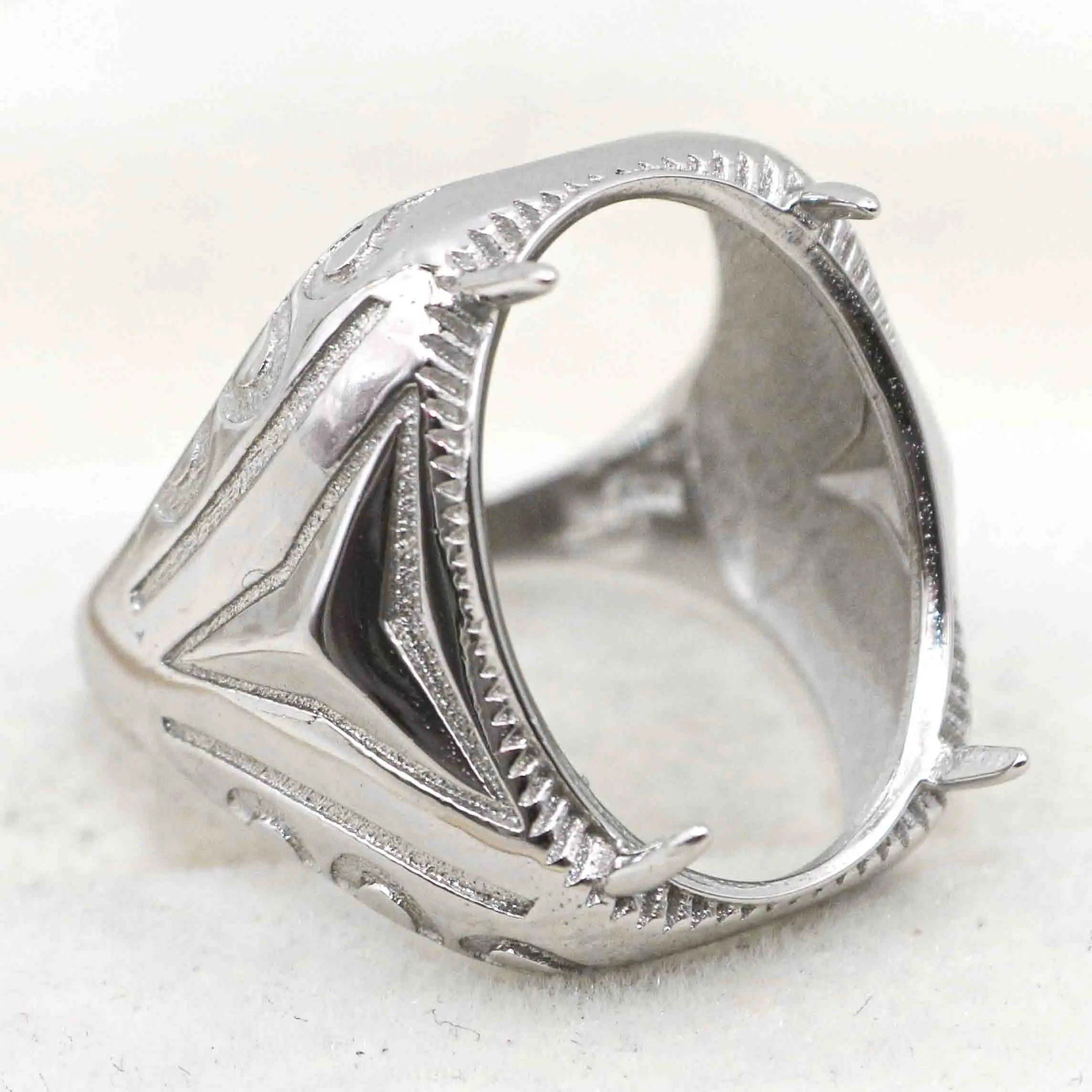 Sterling Silver 15*20mm Semi Mount Men's Ring Frame Empty Blank Claw Setting S925 Base Holder Without Center Stone for DIY Inlay