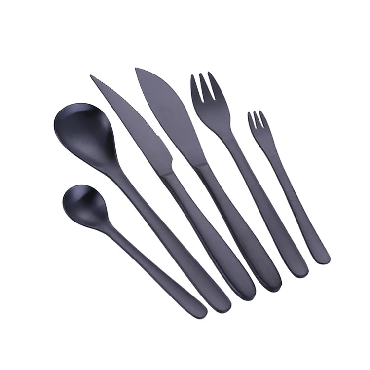 Modern Japanese Style Matte Black Stainless Steel Flatware Set Reusable Dessert Knife Fork Spoon for Banquets