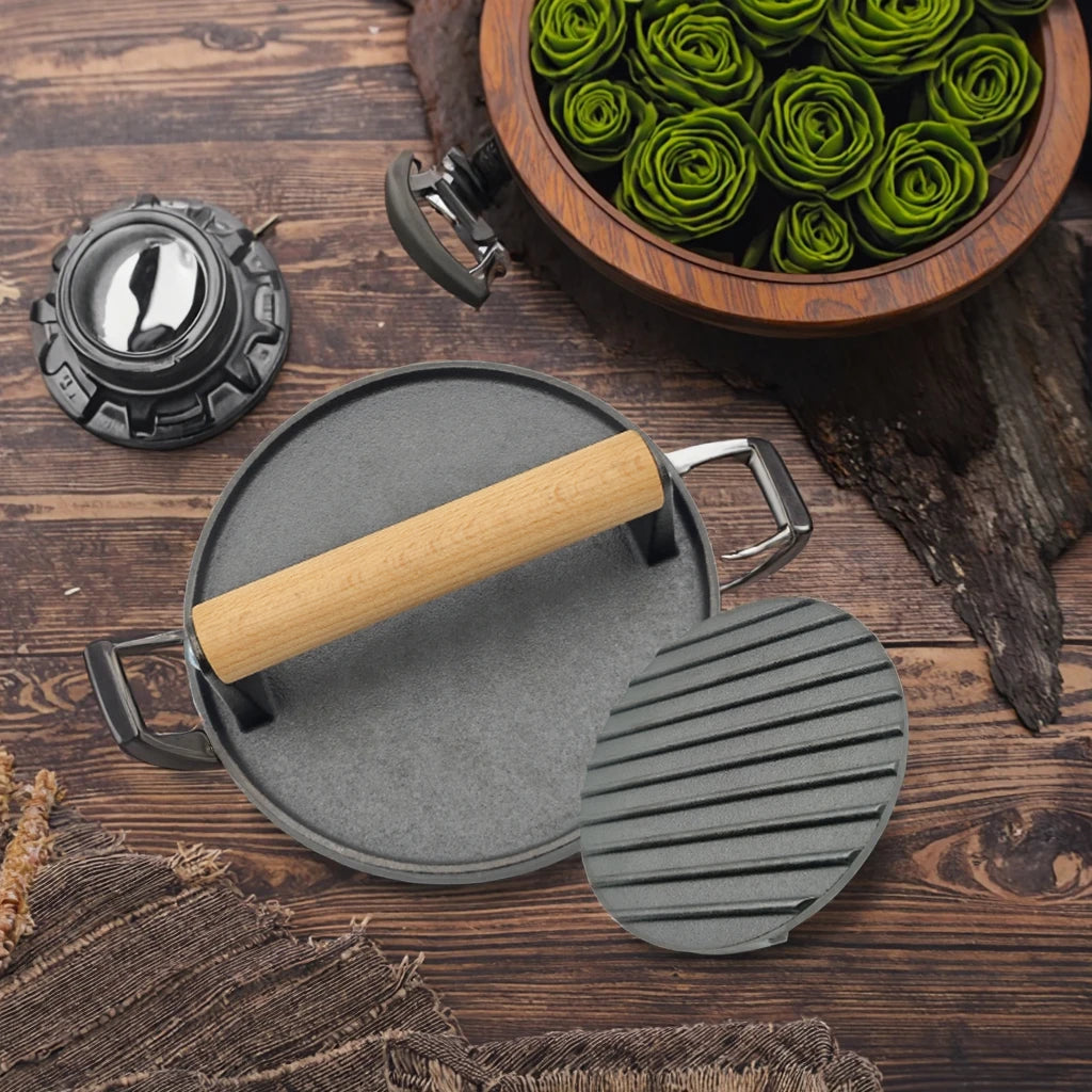 Heavy Duty Cast Iron Round Grill Press Essential Cookware Steak Smasher Burger Bacon Weigher