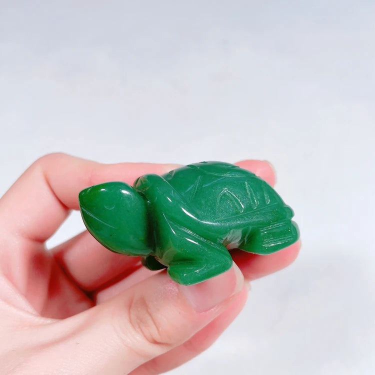 Hongzhuo Gemstones Green Aventurine Jade Carved Turtle for Decor Gift Crafts