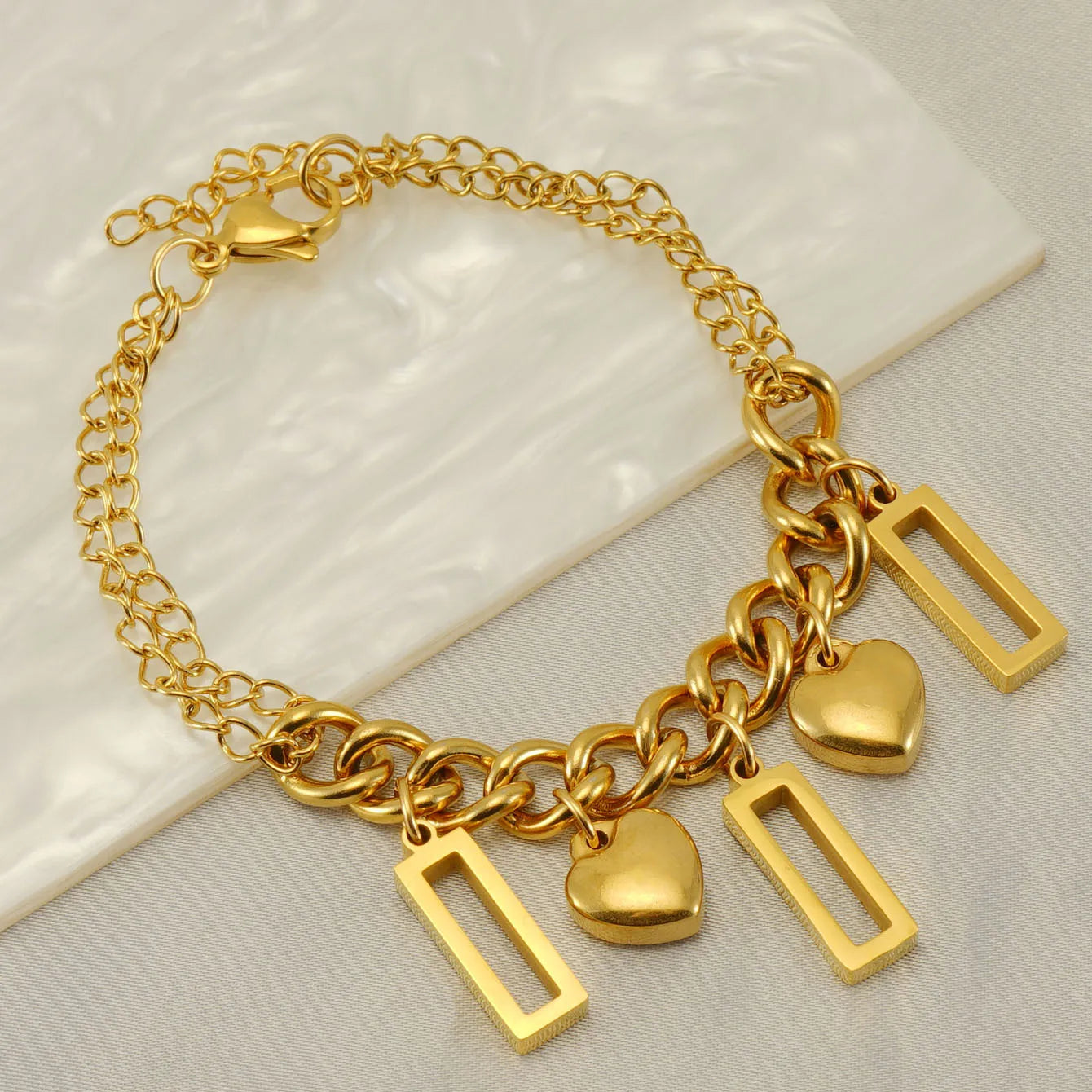 DAIHE Stainless Steel Heart Bracelet Female Fashion 18K Double Layered Bracelet Jewelry