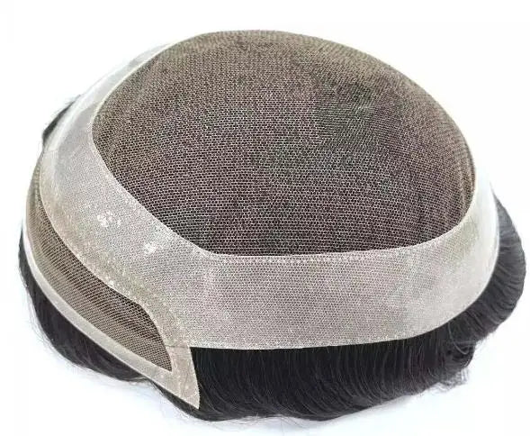 Emeda P2 Lace Front with PU Around Toupee for Men Indian Remy Human Hair