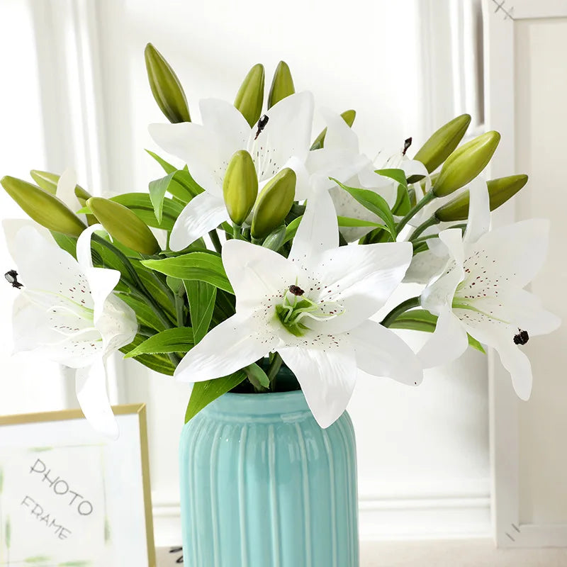 D-LI001 10 Heads Artificial Flowers Lily for Wedding Party Home Hotel Office Garden Craft Art Decor