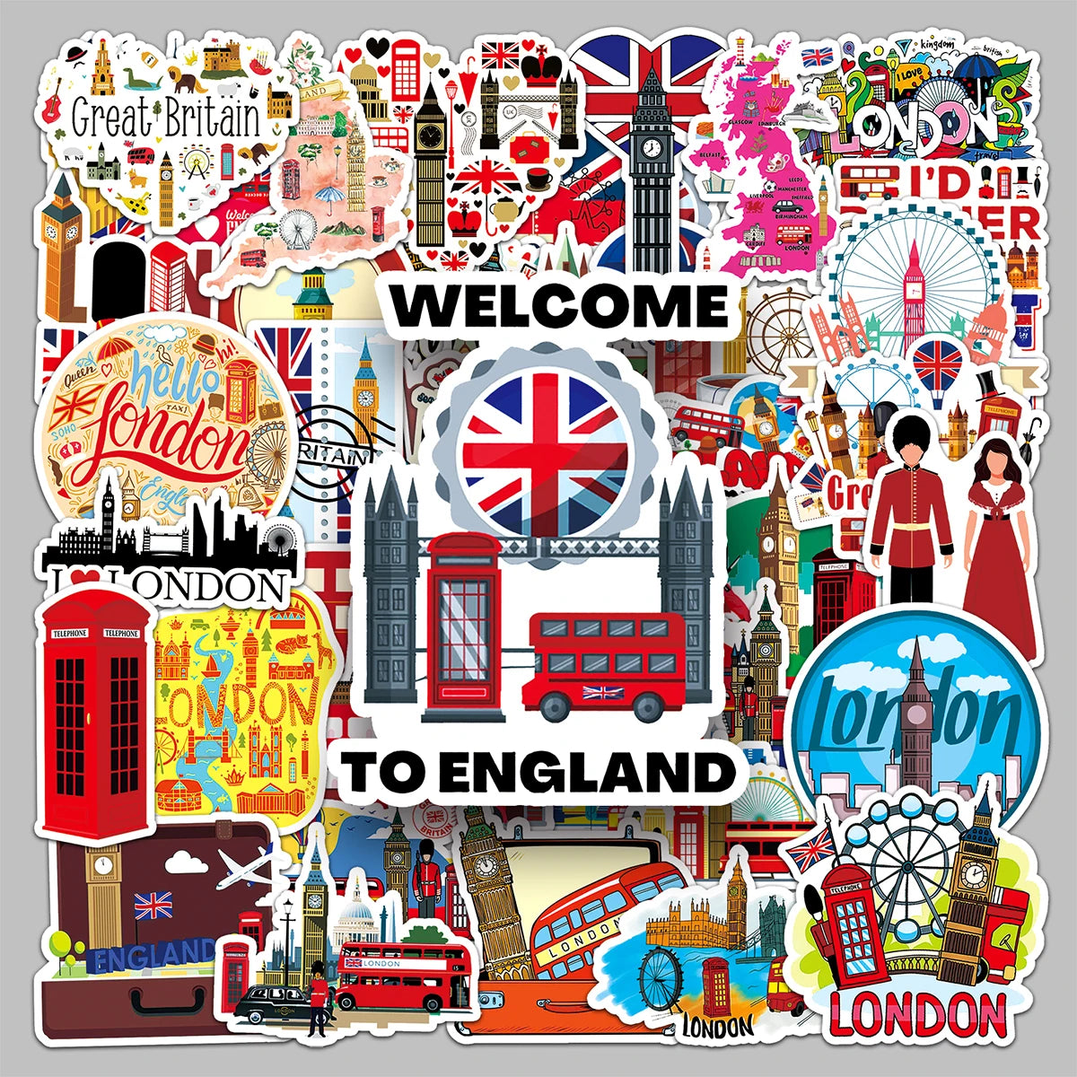 50PCS Factory Hot Stationery Stickers Uv Vinyl Printed Decorative Britain Stickers