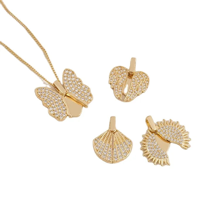 Copper Open Gold Filled Butterfly Inlaid Zircon Necklace 14K Gold Filled Sun SHape Angel Wing Love Heart Fan Necklaces For Women