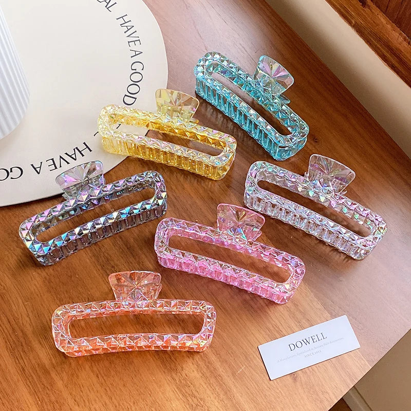 Korean INS Hot Sale 13cm Oversized Shinny Hair Claw Clips Custom Rectangle Plastic Hair Clip Claws for Women Thick Hair