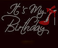 Birthday Glass Motif Rhinestone Hot-Fix Heat Transfer for T-Shirts
