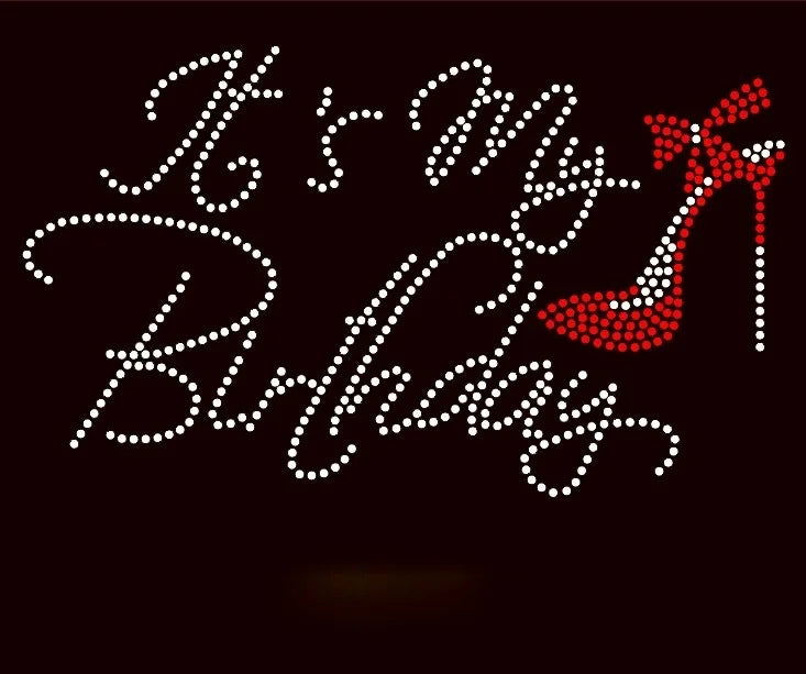 Birthday Glass Motif Rhinestone Hot-Fix Heat Transfer for T-Shirts