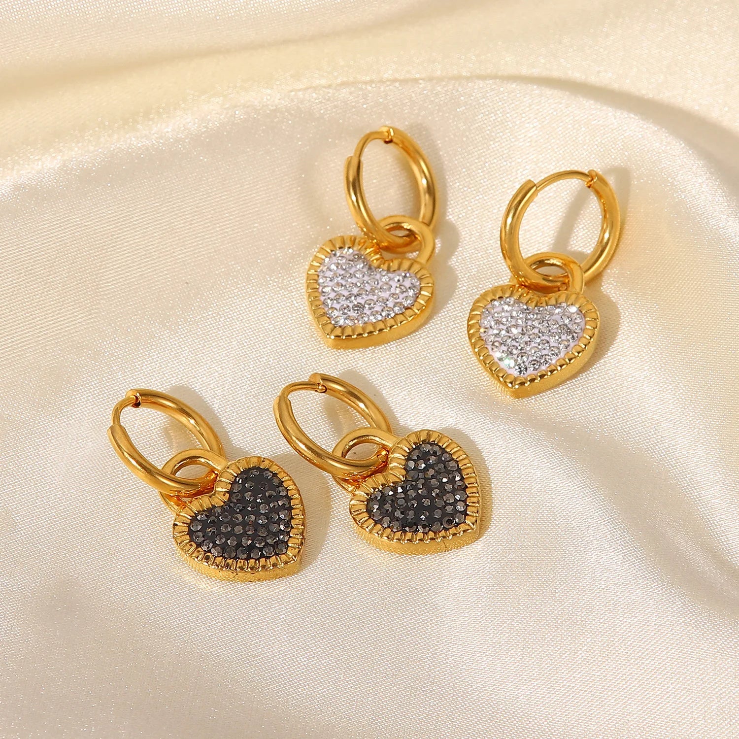 Ins Trendy Stainless Steel 18k Gold Plated Hoop Earrings Jewelry Party Girls Cubic Zirconia Heart Hoop Earrings For Women