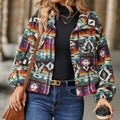 Women's Vintage Geometric Pattern Soft Fleece Single Breasted Anti-Wrinkle & Anti-Shrink Cropped Jacket 100% Polyester 2026
