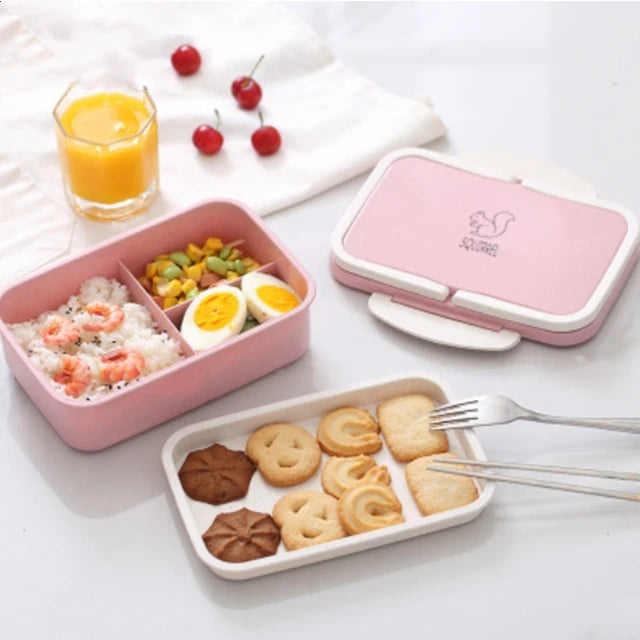 2 Layer Food Grade  Rectangle Shape Lunch Box Wheat Straw Biodegradable Bento Food Container Lunch Box