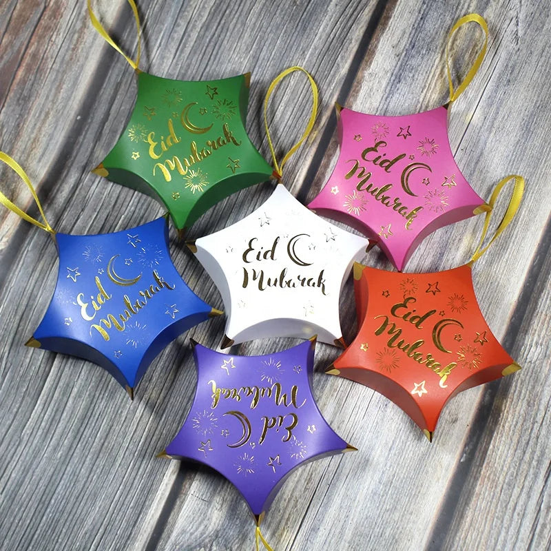 Muslim Ramadan Mubarak Party Supplies Moon and Stars Hot Selling Hajj Chocolate Box Five-Pointed Star Eid Candy Boxes