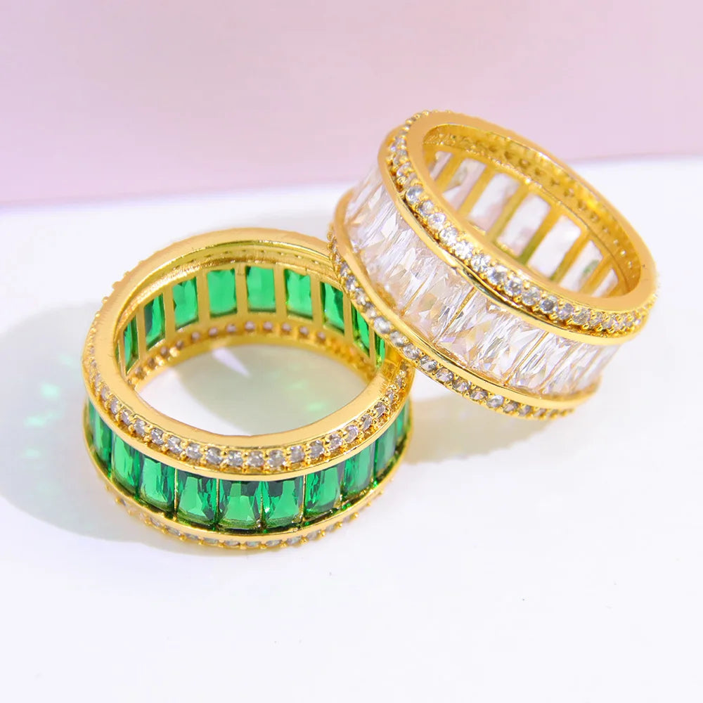Little Ant Jewelry Custom Make Gems Square Stone Tennis Ring Brass Zircon Inlaid Gold Plated Rings Women