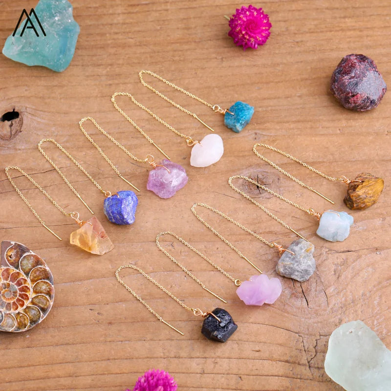 Crystal Earrings Gold Plated Chunky Dangle Natural Gemstone Birthstone Wedding Fashion Gifts Wholesale Jewelry