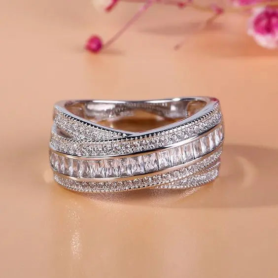 CAOSHI Jewelry a Fine Cross Stacked Ring of Zircons Bling Bling Silver Anel Feminino 2025 New Products Daily Rings Women Girl