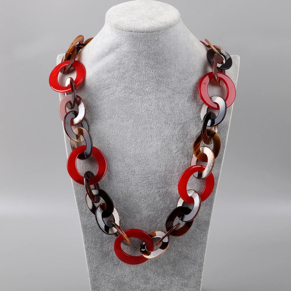 2025 Bohemia Sweater Chain Resin Jewelry Stone Pattern Acetic Long Necklace Amber Natural 1 Piece Beads Acrylic 1pc/opp Bag / FS