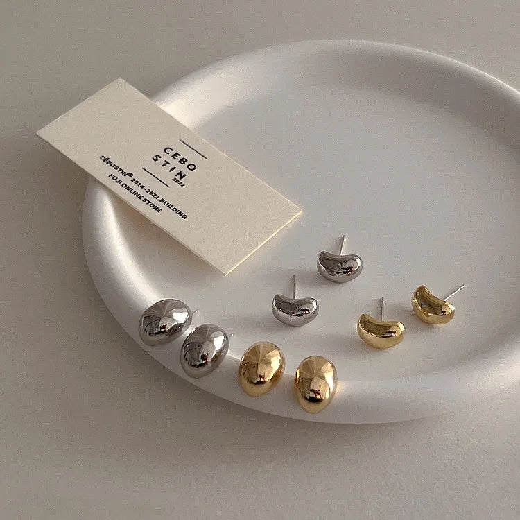 Simple 925 Sterling Silver Needle Stud Earrings Women Gold Silver Color Bean Earrings for Female Party Earrings