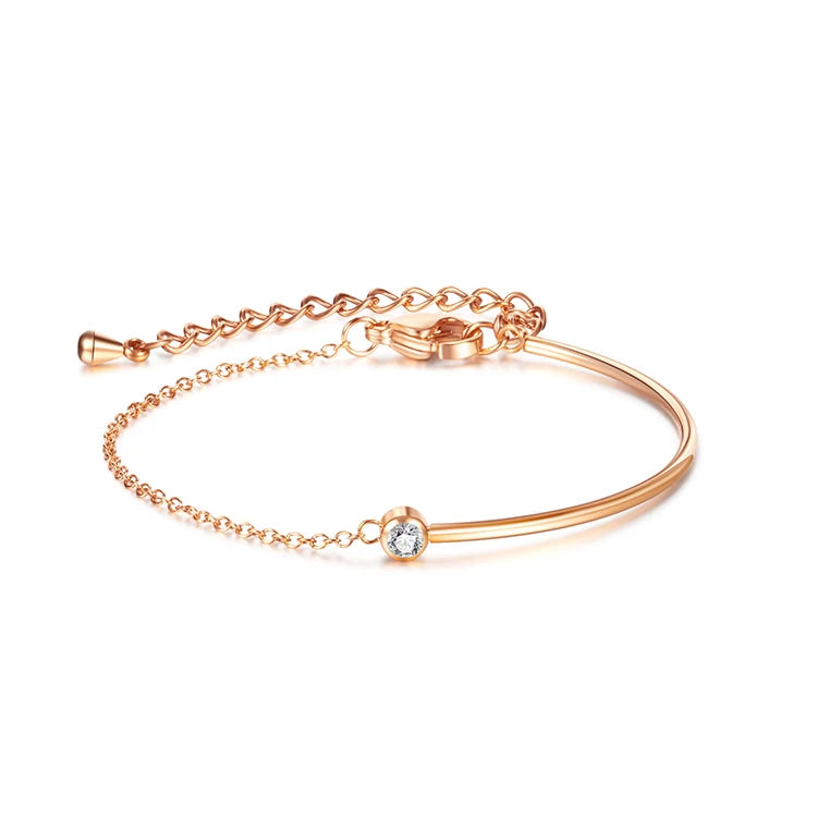 K080 PVD Stainless Steel Rose Gold Plated Splicing Chain Bracelet Jewelry Cubic Zircon Half Chain Charm Bracelet for Women
