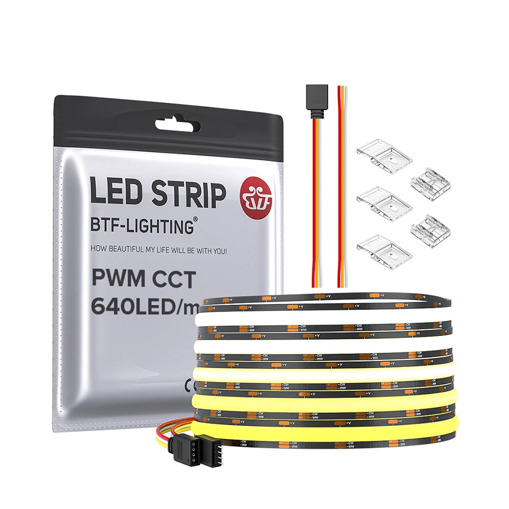 High Density Products DC24V 2700k to 6500k 640leds/m Dimmable Tunable Dual White Cob Cct Led Strip