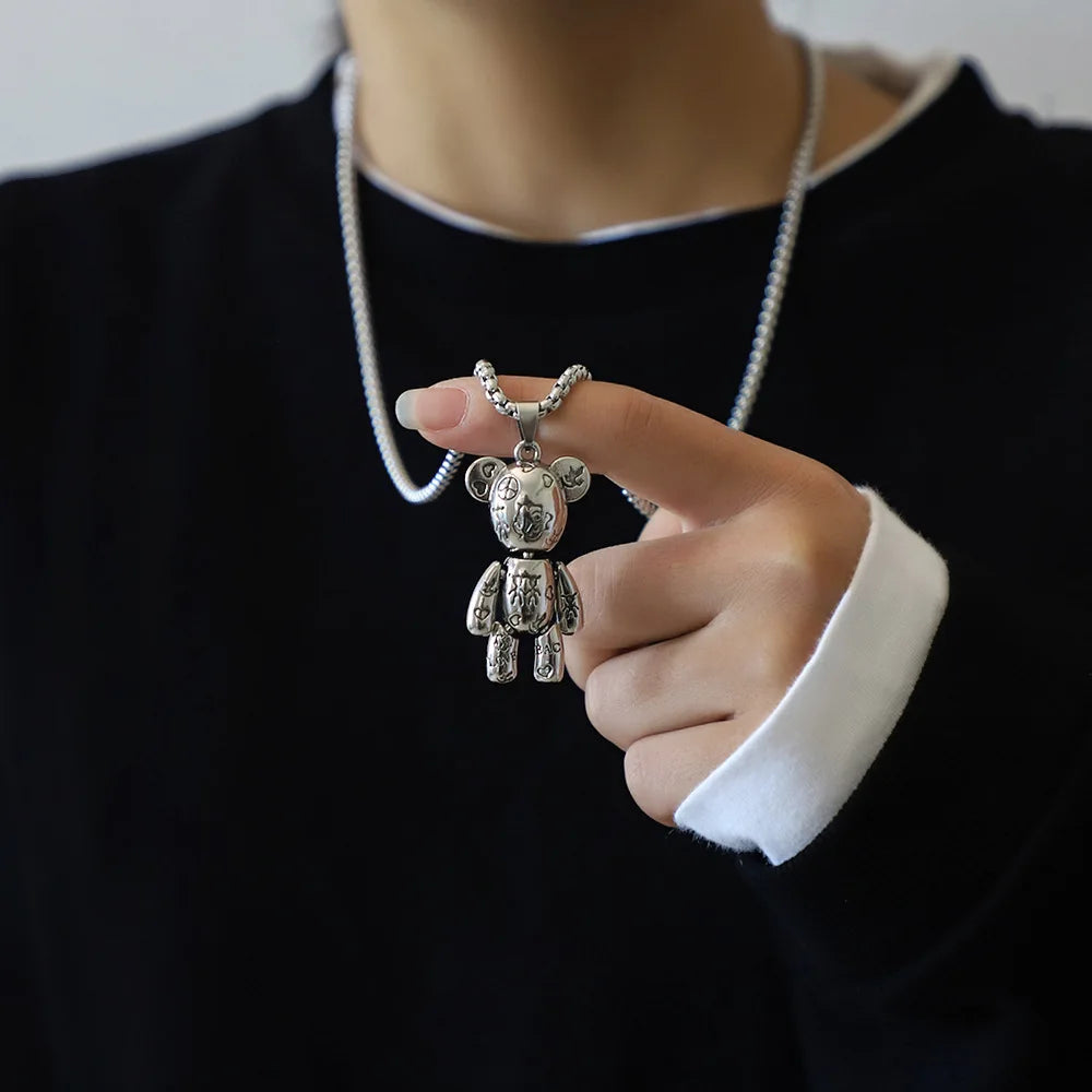 Oem Hip Hop Necklace Male Cute Cartoon Robot Stainless Steel Panda Bear Pendant Necklaces