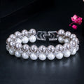 Dainty Elegant Silver Color Big Wide White Gray Round Pearl Bead Bracelets with Cubic Zircon Women Wedding CZ Jewelry Gift