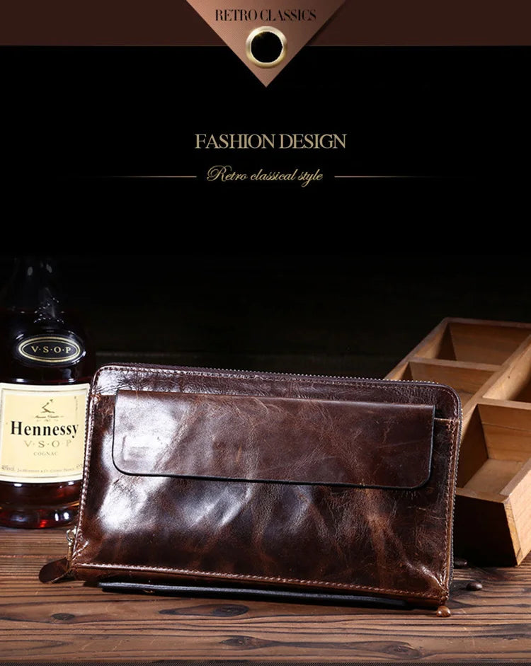 2026 New Style Mens Vintage Brand Slim Wallet Blocking Genuine Leather Long Bag Men's Business Wallet