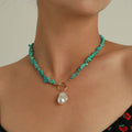 OT Buckle Gold Bohemian Statement Necklace for Women Chip Bead Pearl Crushed Stone Turquoise Amethyst Rose Quartz for Wedding