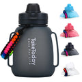 BPA Free 40oz Sport Gym Collapsible Drinking Foldable Silicone Travel Water Bottle With Straw and Time Marker