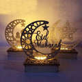 Moon Star Shape Wooden Eid Mubarak LED Stand Centerpieces for Mosque Muslim Eid Mubarak Decoration Ornament X0944