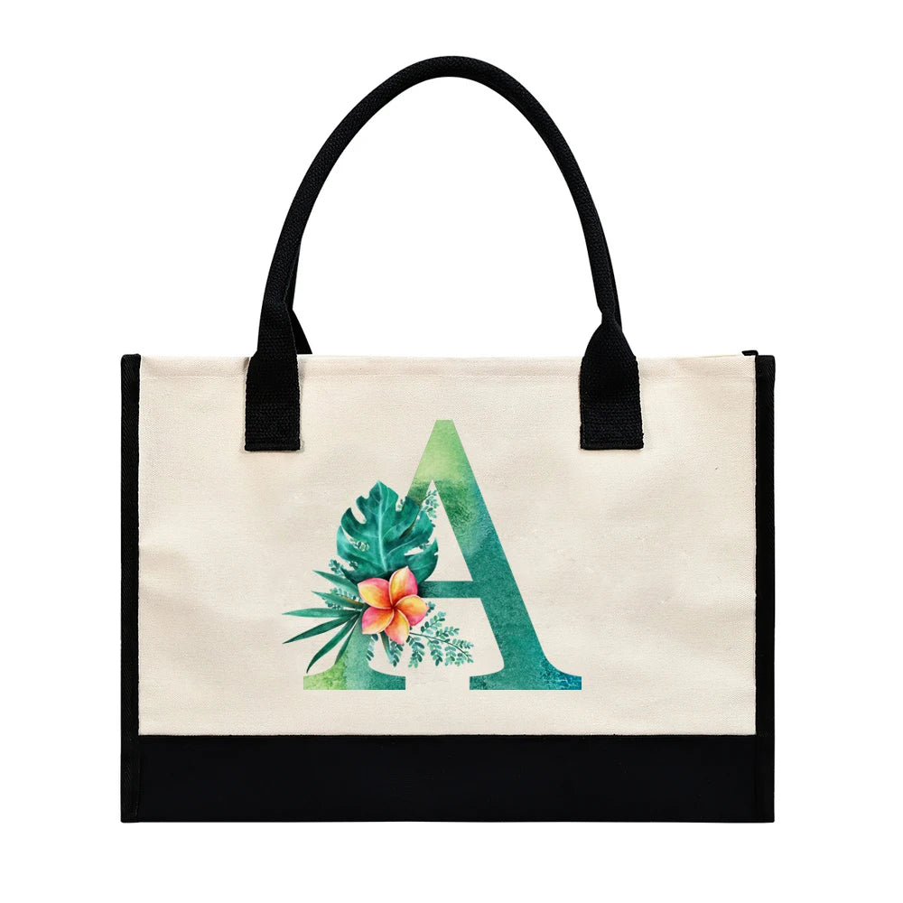 Personalized Large Canvas Beach Tote Bag Initial Monogram Initial-Monogrammed Gift for Women Birthday Thank You Promotional