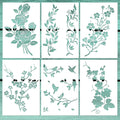6 PCS A4 Vine Leaf Rose Stencil Cherry Blossom Stencil Bird Tree Branch Stencils Reusable Floral Flower Template
