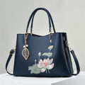 Top Trending Deep Blue College Large Quilted Girl Floral Embroidery Tote Hand Bag