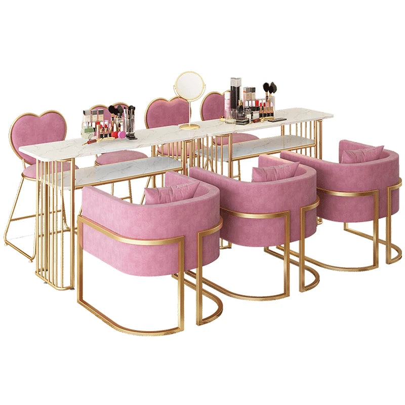 Factory Hot Sale Pink&Gray 1/2/3 Seat Nail Salon Station Manicure Table for  Nail Shop Light Luxury