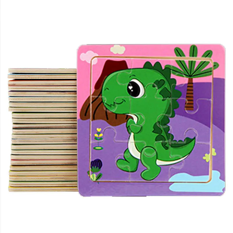 Starting Point Wooden 9-Piece Cartoon Dinosaur Animal Car Montessori Educational Learning Jigsaw Puzzles Board Games Toys for