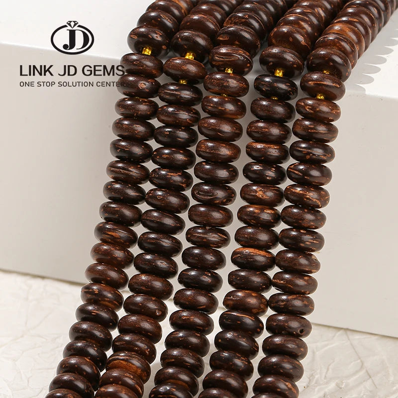 JD 8*4mm 10*4mm Natural Wood Coconut Shell Beads Brown Coconut Shell Shape Loose Spacer Bead for Jewelry Making