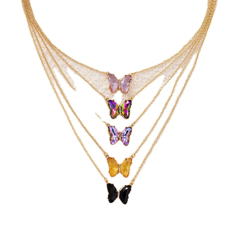 Jewelry Multi-Color Butterfly Chain Chocker Necklace Butterfly Necklace