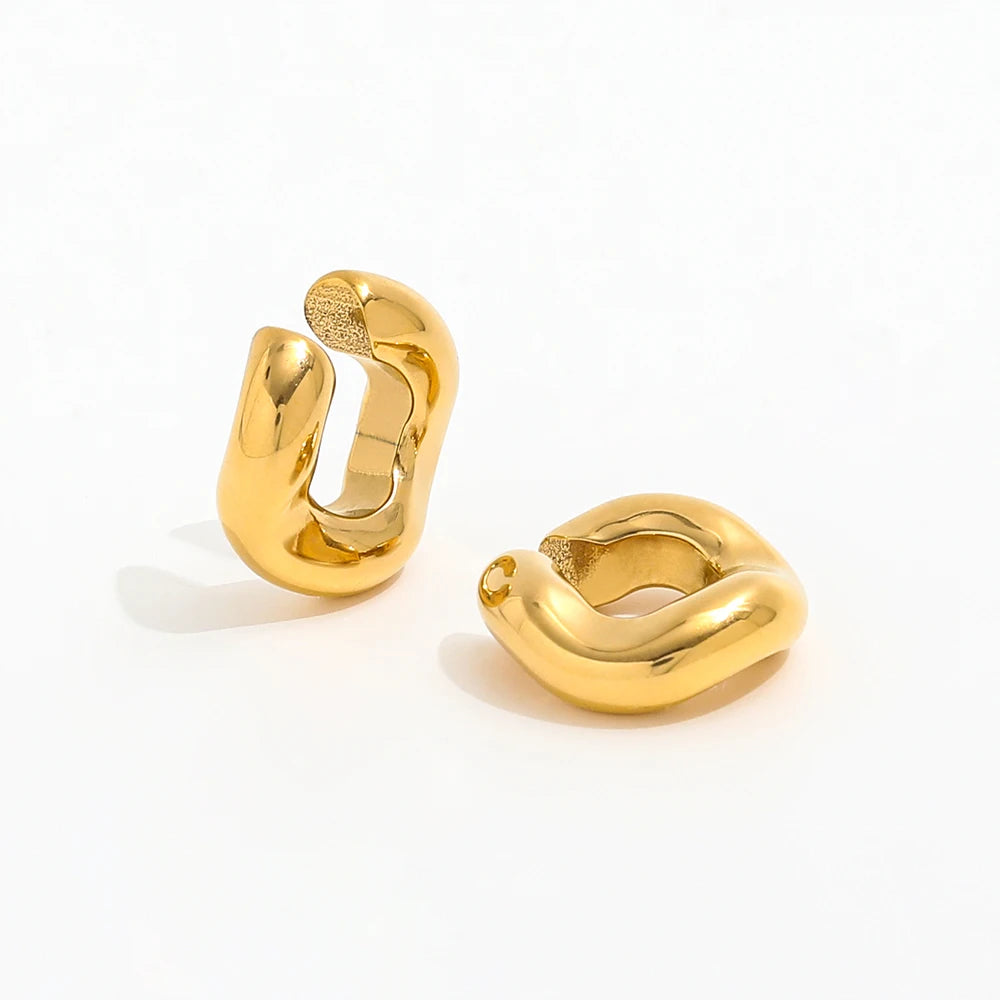 JOOLIM High End 18K Gold Plated Irregular Waved Chunky Cuff Earring Jewelry Stainless Steel Earrings Trendy Women's Earrings